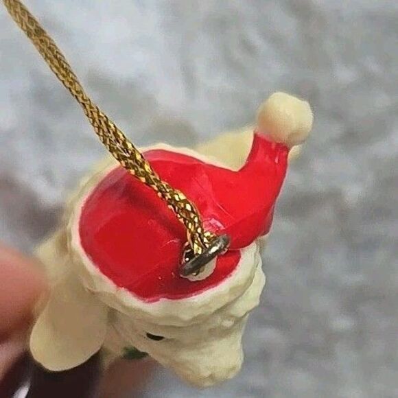 Vintage Christmas Tree Ornament Lamb Goat Sheep Santa Hat Holly Farm Animal 2.5" - Picture 8 of 12